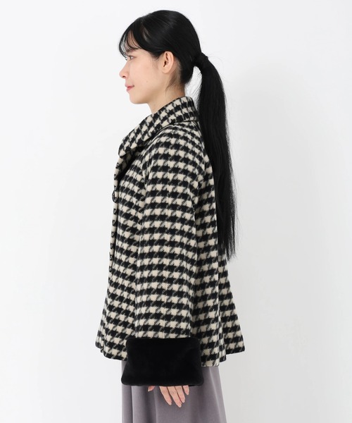 STRAWBERRY-FIELDS（ストロベリーフィールズ）の「【雑誌掲載】シャギーチドリ_袖ファー取り外しコート（ステンカラーコート・レディース・ハウンドトゥース・2）」の3枚目の写真