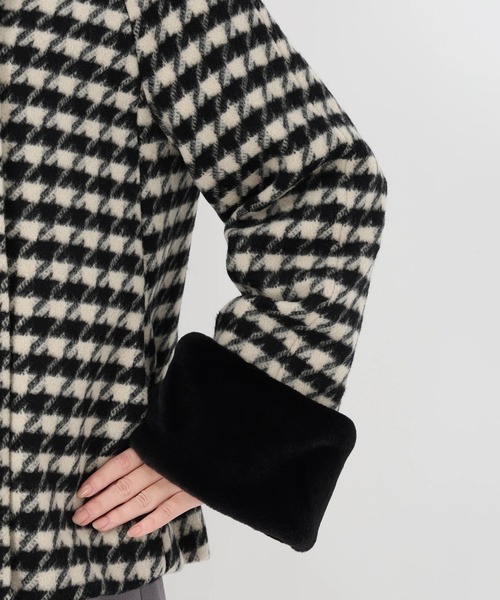 STRAWBERRY-FIELDS（ストロベリーフィールズ）の「【雑誌掲載】シャギーチドリ_袖ファー取り外しコート（ステンカラーコート・レディース・ハウンドトゥース・2）」の7枚目の写真