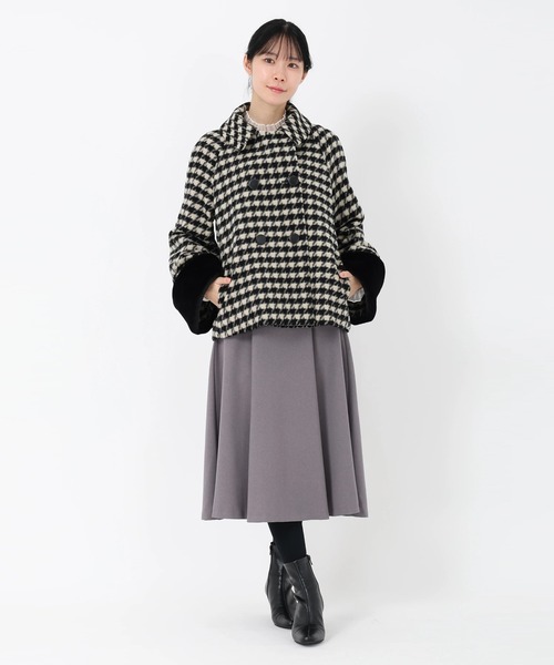 STRAWBERRY-FIELDS（ストロベリーフィールズ）の「【雑誌掲載】シャギーチドリ_袖ファー取り外しコート（ステンカラーコート・レディース・ハウンドトゥース・2）」の12枚目の写真