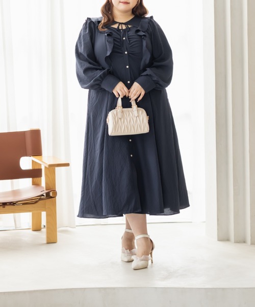 CLETTE(クレット)の「CLETTEオリジナルデコルテリボンフリルワンピース(ワンピース・レディース・ブラウン/ラベンダー/ネイビー・LL/3L/4L)」の12枚目の写真