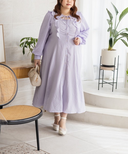CLETTE(クレット)の「CLETTEオリジナルデコルテリボンフリルワンピース(ワンピース・レディース・ブラウン/ラベンダー/ネイビー・LL/3L/4L)」の15枚目の写真