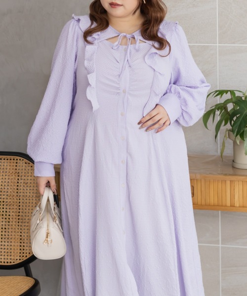 CLETTE(クレット)の「CLETTEオリジナルデコルテリボンフリルワンピース(ワンピース・レディース・ブラウン/ラベンダー/ネイビー・LL/3L/4L)」の17枚目の写真