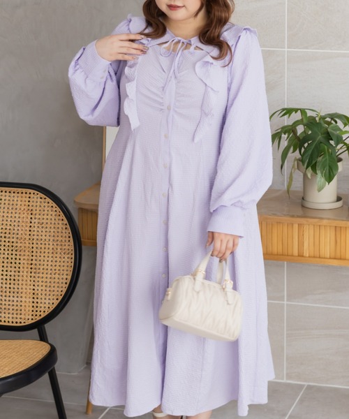 CLETTE(クレット)の「CLETTEオリジナルデコルテリボンフリルワンピース(ワンピース・レディース・ブラウン/ラベンダー/ネイビー・LL/3L/4L)」の16枚目の写真