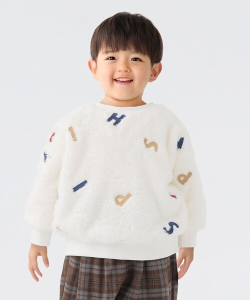 SHIPS Colors(シップス カラーズ)の「SHIPS Colors: 90~140cm /〈洗濯機可能〉 ロゴ刺繍 ボア スウェット◇(スウェット・キッズ・オフホワイト/ラベンダー・90/100/110/120/130/140)」の2枚目の写真