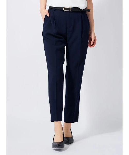 Perfect Suit FActory（パーフェクトスーツファクトリー）の「バックサテンジョーゼット　テーパードパンツ【マシンウォッシャブル】【ウエストゴム】（セットアップ）（スラックス・レディース・ブラック/ネイビー・M/L）」の2枚目の写真