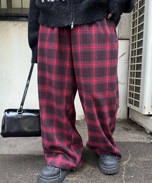 Figments（フィグメンツ）の「チェックワイドパンツ（その他パンツ・レディース・レッド/ブラック・FREE）」の2枚目の写真