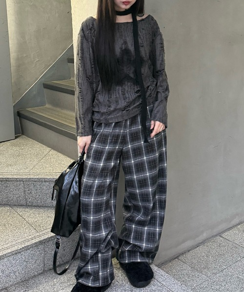 Figments（フィグメンツ）の「チェックワイドパンツ（その他パンツ・レディース・レッド/ブラック・FREE）」の5枚目の写真