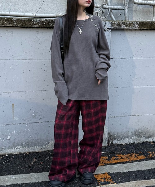 Figments（フィグメンツ）の「チェックワイドパンツ（その他パンツ・レディース・レッド/ブラック・FREE）」の10枚目の写真