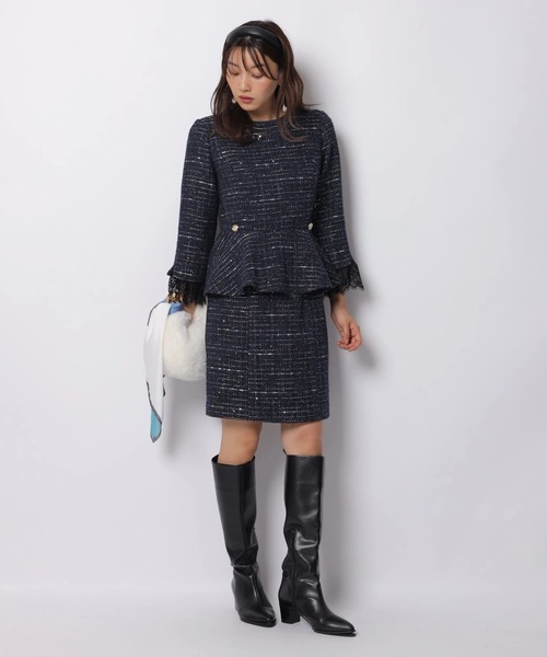 JUSGLITTY（ジャスグリッティー）の「サイド釦ツイードミニスカート（スカート・レディース・ネイビー/ブラック・0/1/2）」の3枚目の写真