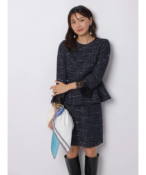 JUSGLITTY（ジャスグリッティー）の「サイド釦ツイードミニスカート（スカート・レディース・ネイビー/ブラック・0/1/2）」の5枚目の写真