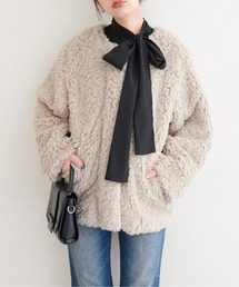 natural couture | アソートボアＷミドルコート(ノーカラーコート)