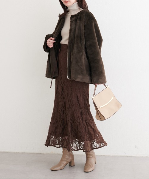 natural couture（ナチュラルクチュール）の「アソートボアＷミドルコート（ノーカラーコート・レディース・グレイッシュベージュ/オフホワイト/ブラウン・FREE）」の13枚目の写真