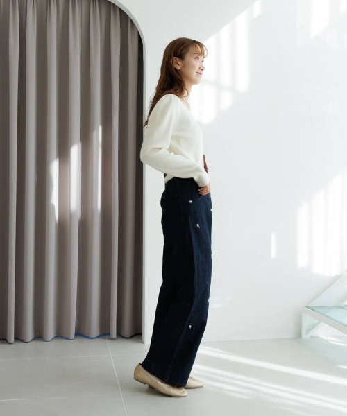 flower(フラワー)の「スノーフラワーデニム(デニムパンツ・レディース・ネイビー/ブラック・SMALL/MEDIUM)」の6枚目の写真