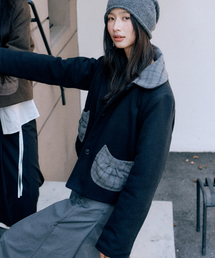 PLACE STUDIO（プレイススタジオ）の「Minimal Check Color Block Point Winter Semi-Cropped Overfit Jacket [Black]（MA-1）」