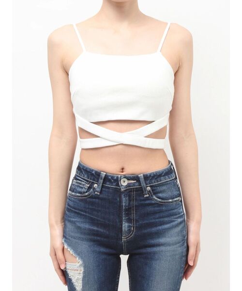 GYDA(ジェイダ)の「【WEB限定!!】CROSS POINTウエストクロスビスチェ(キャミソール・レディース・オフホワイト/ブラック・FREE)」の8枚目の写真