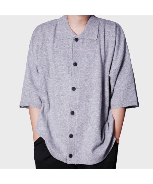 Oversize cashlike half knit cardigan (серый) — оверсайз кардиган из cashlike, серый