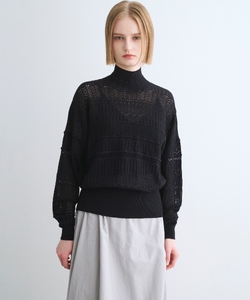 three dots(スリードッツ)の「ソフトコットンレーヨン レーストップス(ニット/セーター・レディース・ブラック/オフホワイト/ブラウン/ピンク/ボルドー・SMALL)」の3枚目の写真