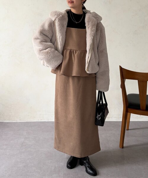 Chez toi(シェトワ)の「ファー×ムートンジャケット(ブルゾン・レディース・グレイッシュベージュ/チャコールグレー/モカ・FREE)」の20枚目の写真