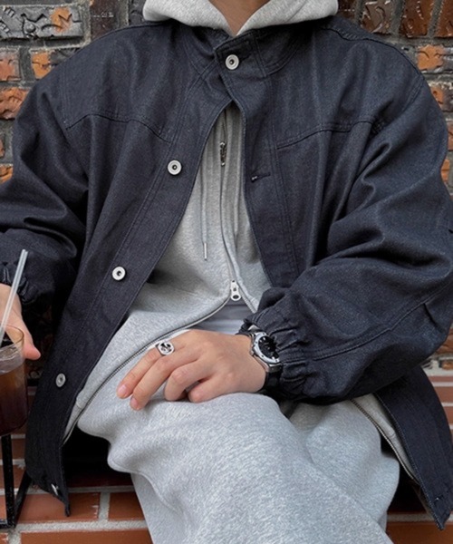 NOWLE(ノウル)の「【NOWLE】スタンドカラー ブラック デニムブルゾン(デニムジャケット・メンズ・ダークネイビー・LARGE/MEDIUM/X-LARGE)」の14枚目の写真