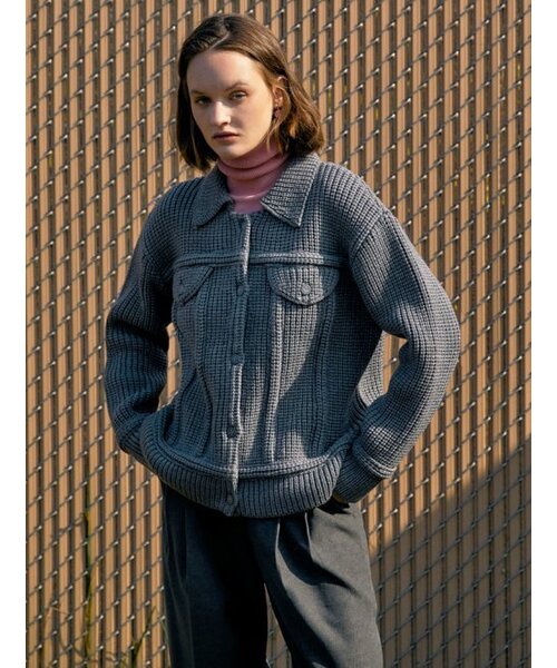 ニットデニムジャケット_グレー