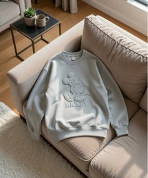 【DISNEY/ディズニー】ミッキーマウスリップルダンボール アップリケ&サガラ刺繍クルーネックトレーナー/ユニセックス