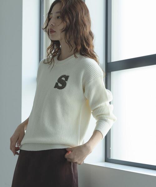 URBAN RESEARCH Sonny Label（アーバンリサーチサニーレーベル）の「ハリスツイードモチーフ付きニット（ニット/セーター・レディース・チャコールグレー/オフホワイト/グレー系その他/ネイビー・FREE）」の2枚目の写真