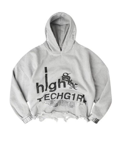 COZY WORLDWIDE(コージーワールドワイド)の「【Cozy world Wide】"TECH G1RL" STUDDED HOODIE / 【コージーワールドワイド】ロゴグラフィックスタッズフードパーカー(パーカー・メンズ・グレー・M/L)」の7枚目の写真