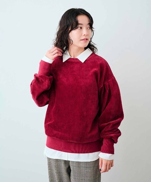 Live in comfort(リブインコンフォート)の「リブ イン コンフォート リブ遣いでバランス自在 伸びやかであたたかなカットソーコーデュロイトップス(その他トップス・レディース・グレー/ワインレッド/ベージュ・S/M/L/LL)」の3枚目の写真