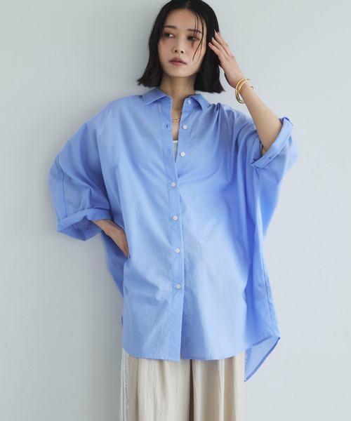 Doux archives（ドゥアルシーヴ）の「ハーフスリーブドルマンシャツ（シャツ/ブラウス・レディース・ダークブルー/サックスブルー/その他・FREE）」の2枚目の写真