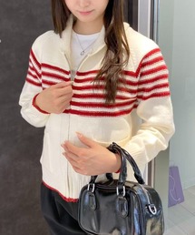 mebole（メボレ）の「フレンチボーダージップニットカーディガン（カーディガン/ボレロ）」