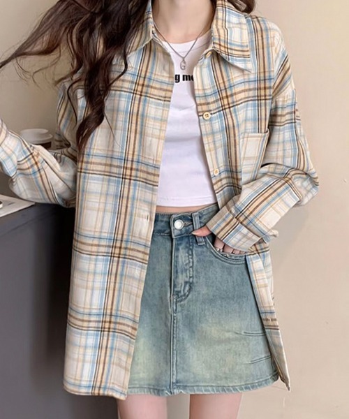 SallyLunn(サリーラン)の「レトロボーダーシャツ(シャツ/ブラウス・レディース・スミクロ/ブルー系その他/ブルー/ホワイト/ピンク・MEDIUM/LARGE)」の2枚目の写真