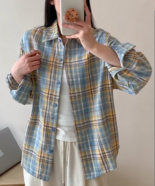 SallyLunn(サリーラン)の「レトロボーダーシャツ(シャツ/ブラウス・レディース・スミクロ/ブルー系その他/ブルー/ホワイト/ピンク・MEDIUM/LARGE)」の10枚目の写真