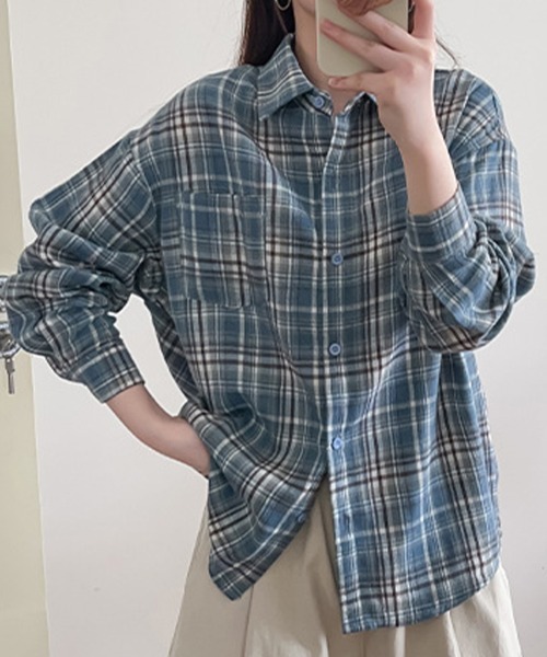 SallyLunn(サリーラン)の「レトロボーダーシャツ(シャツ/ブラウス・レディース・スミクロ/ブルー系その他/ブルー/ホワイト/ピンク・MEDIUM/LARGE)」の9枚目の写真