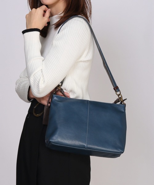 HALEINE（アレンヌ）の「[HALEINE]牛革レザー2wayショルダーバッグ 日本製（ショルダーバッグ・レディース・ブルーグレー/キャメル/グレー/ブラック/カーキ・FREE）」の3枚目の写真