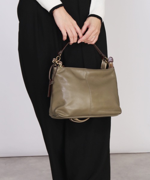 HALEINE（アレンヌ）の「[HALEINE]牛革レザー2wayショルダーバッグ 日本製（ショルダーバッグ・レディース・ブルーグレー/キャメル/グレー/ブラック/カーキ・FREE）」の12枚目の写真