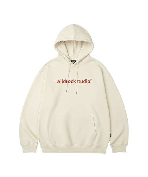 WILDROCK(ワイルドロック)の「スタンダードロゴオーバーサイズフードパーカー_10COL(パーカー・メンズ・ブラック/ベージュ/ネイビー/ブラウン/ピンク/ブルー/アイボリー/ダークグレー/バーガンディー/チャコール・SMALL/MEDIUM/LARGE)」の2枚目の写真