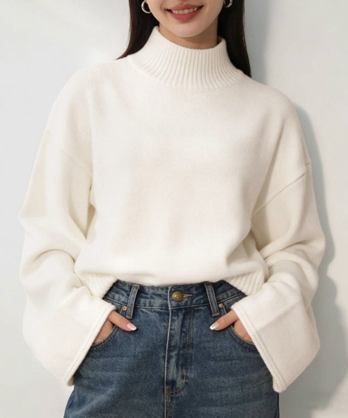 ONEP STAR（ワンピスター）の「リブハイネックニット（ニット/セーター・レディース・ベージュ/グレー/オフホワイト・FREE）」の2枚目の写真