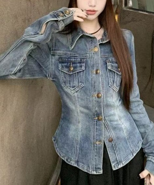 NANEA(ナネア)の「ウエストシェイプデザインデニムシャツジャケット(シャツ/ブラウス・レディース・ブルー・LARGE/MEDIUM/SMALL)」の5枚目の写真