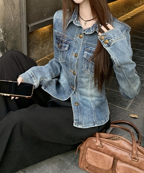NANEA(ナネア)の「ウエストシェイプデザインデニムシャツジャケット(シャツ/ブラウス・レディース・ブルー・LARGE/MEDIUM/SMALL)」の4枚目の写真
