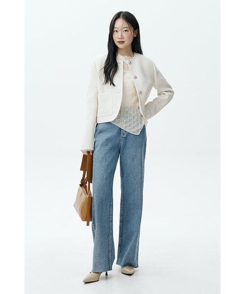 MUSINSA STANDARD WOMAN（ムシンサスタンダードウーマン）の「ウィメンズラウンドネックツイードジャケット[クリーム]（テーラードジャケット・レディース・その他・LARGE/MEDIUM/SMALL/X-SMALL）」の4枚目の写真