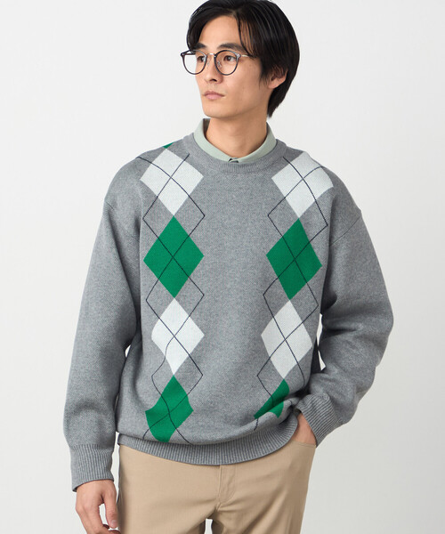COMME CA ISM（コムサイズム）の「アーガイル柄 クルーネックプルオーバー（ニット/セーター・メンズ・ネイビー/グレー・LARGE/MEDIUM）」の2枚目の写真