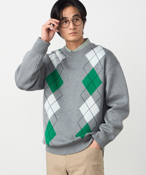 COMME CA ISM（コムサイズム）の「アーガイル柄 クルーネックプルオーバー（ニット/セーター・メンズ・ネイビー/グレー・LARGE/MEDIUM）」の15枚目の写真