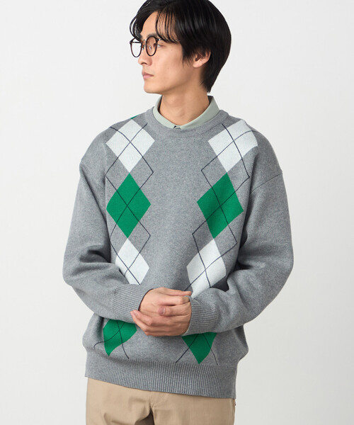 COMME CA ISM（コムサイズム）の「アーガイル柄 クルーネックプルオーバー（ニット/セーター・メンズ・ネイビー/グレー・LARGE/MEDIUM）」の16枚目の写真