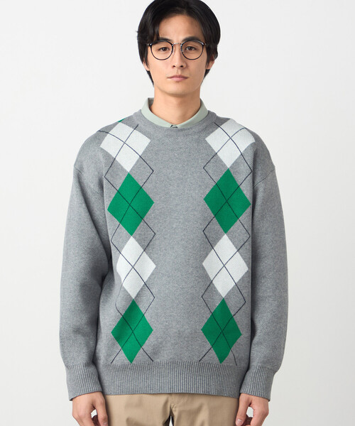 COMME CA ISM（コムサイズム）の「アーガイル柄 クルーネックプルオーバー（ニット/セーター・メンズ・ネイビー/グレー・LARGE/MEDIUM）」の5枚目の写真