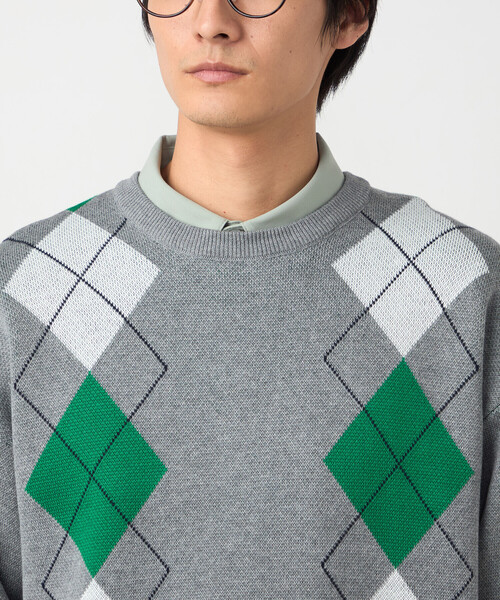COMME CA ISM（コムサイズム）の「アーガイル柄 クルーネックプルオーバー（ニット/セーター・メンズ・ネイビー/グレー・LARGE/MEDIUM）」の8枚目の写真