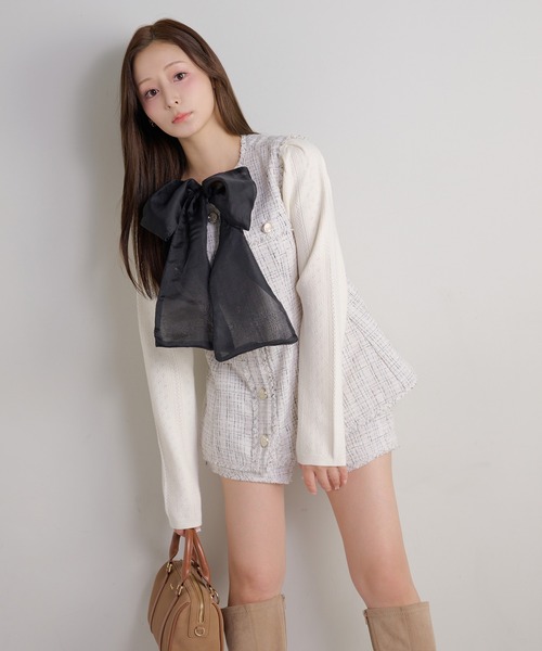 Seemi. byNICECLAUP（ シーミーバイナイスクラップ）の「【Seemi.】セット対応/ツイードショートパンツ（その他パンツ・レディース・アイボリー/サックスブルー/ベージュ・FREE）」の2枚目の写真