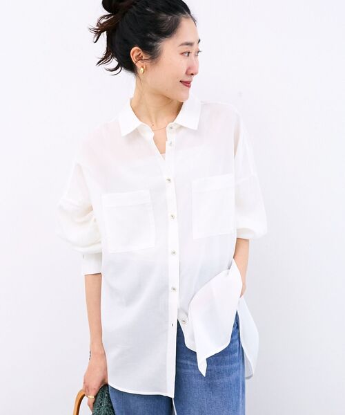 le.coeur blanc（ルクールブラン）の「シアー2WAYオーバーシャツ（シャツ/ブラウス・レディース・ピンク/ホワイト系その他2/オフホワイト/サックスブルー/ネイビー・38）」の16枚目の写真