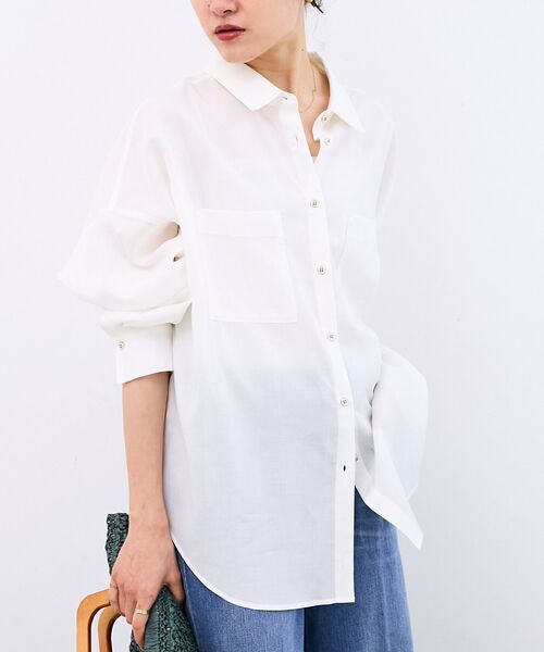 le.coeur blanc（ルクールブラン）の「シアー2WAYオーバーシャツ（シャツ/ブラウス・レディース・ピンク/ホワイト系その他2/オフホワイト/サックスブルー/ネイビー・38）」の18枚目の写真