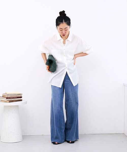 le.coeur blanc（ルクールブラン）の「シアー2WAYオーバーシャツ（シャツ/ブラウス・レディース・ピンク/ホワイト系その他2/オフホワイト/サックスブルー/ネイビー・38）」の20枚目の写真