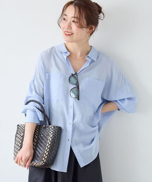le.coeur blanc（ルクールブラン）の「シアー2WAYオーバーシャツ（シャツ/ブラウス・レディース・ピンク/ホワイト系その他2/オフホワイト/サックスブルー/ネイビー・38）」の12枚目の写真